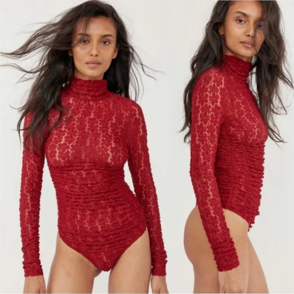 NWOT Free People Long Sleeve Day & Night Holly Berry Lace Bodysuit